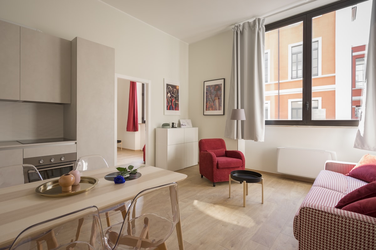 Furnished bedroom in a short-term rental property