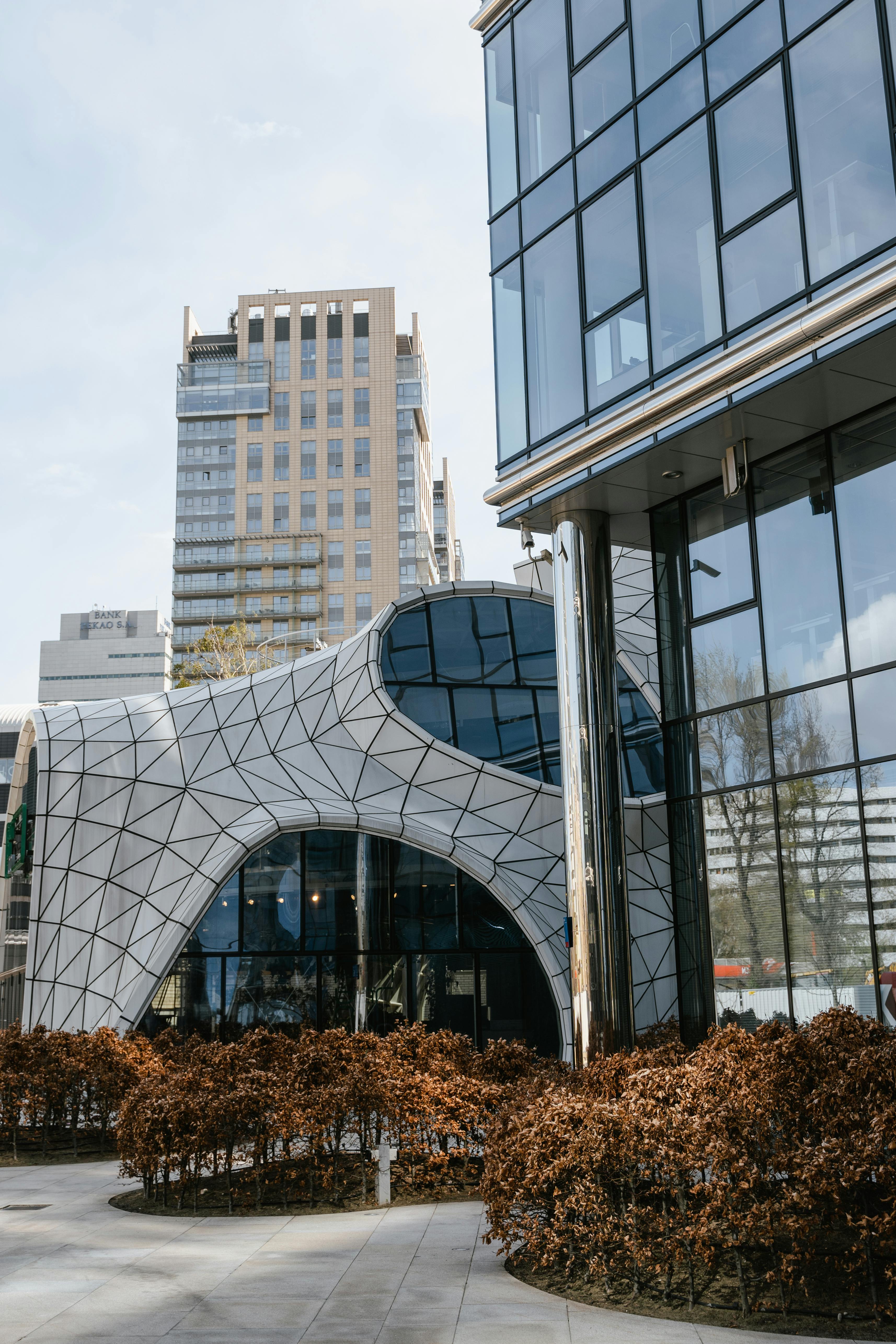 Modern buildings in Warsaw with hard afternoon light